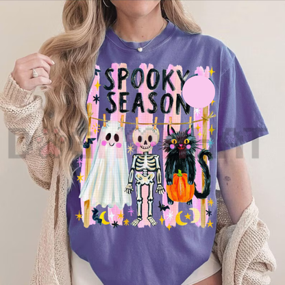 Comfort Colors® Preppy Spooky Season T-Shirt - Coquette Skeleton Black Cat Ghost Tee