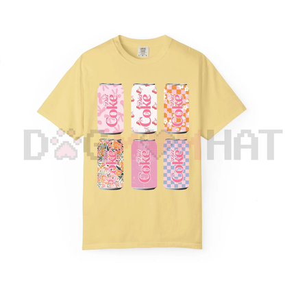 Vintage Multi Soda Cans Graphic Top – Retro Pop Art T-Shirt