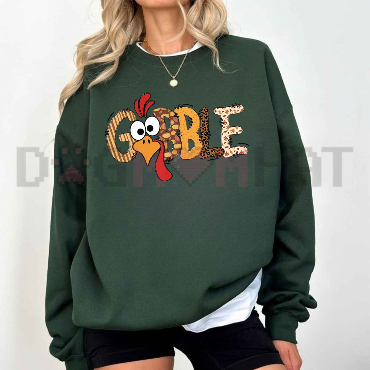 Festive Friction Sweatshirt – Cute "Gobble" Turkey Graphic Fall Crewneck