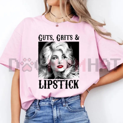 "Guts, Grit, and Lipstick" Vintage Country Music Graphic T-Shirt - Cowgirl Concert Homage Top