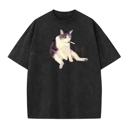 'Cat Smoke' Funny Animal Graphic Tee – Unisex Streetwear Shirt