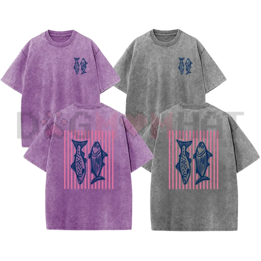 Holafish Heavyweight Pink Striped Acid-Wash Tee