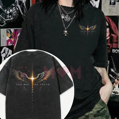 Glowing Cross Angel Wings John's Gospel Faith Graphic T-Shirt