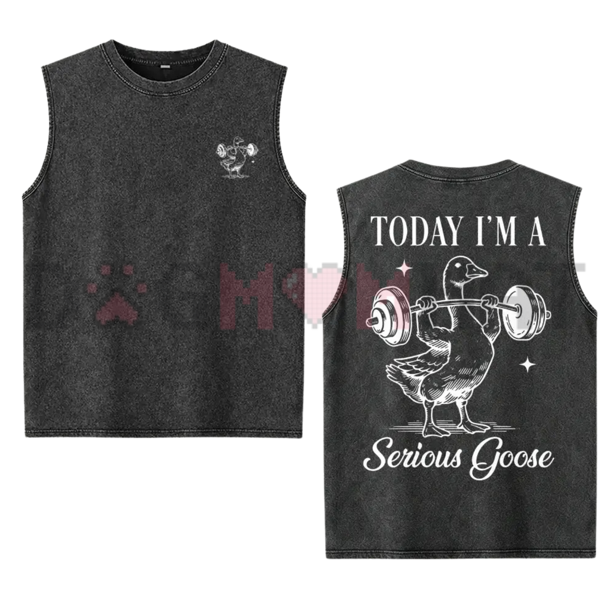 "Funny Serious Goose" Gym Tank Top - Vintage Washed Workout Muscle Vest