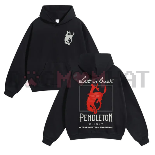 Let Er Buck Western Rodeo Graphic Hoodie - Vintage Cowboy Soft Cotton Unisex Oversized Streetwear Pullover
