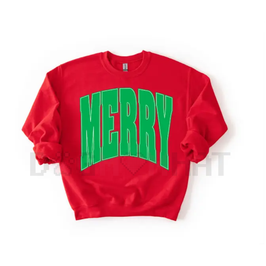 Merry Oversized Print Christmas Sweatshirt – Unisex Festive Holiday Pullover