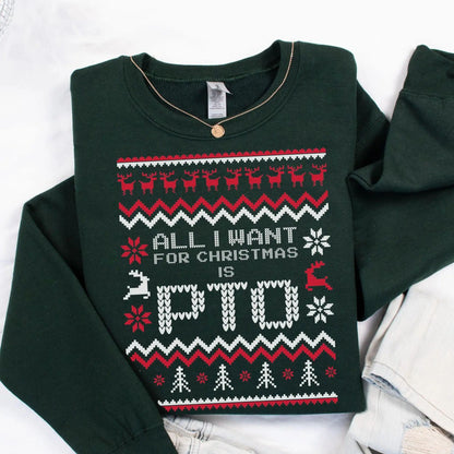 Office Ugly Christmas Sweater: Funny Christmas PTO Shirt, All I Want Is PTOer, Coworker Work Gift Exchange
