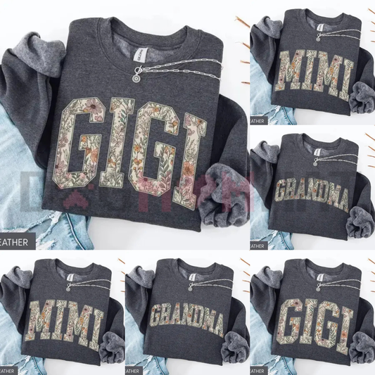 Botanical Family Title Floral Graphic Sweatshirt - Vintage Floral Lettering Cotton Unisex Crewneck Gift For Mom Grandma Nana Gigi Mimi Auntie