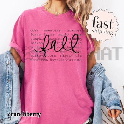 Comfort Colors® Cozy Fall "Autumn Favorites" Word Shirt – Pumpkin Patch & Hayride Tee