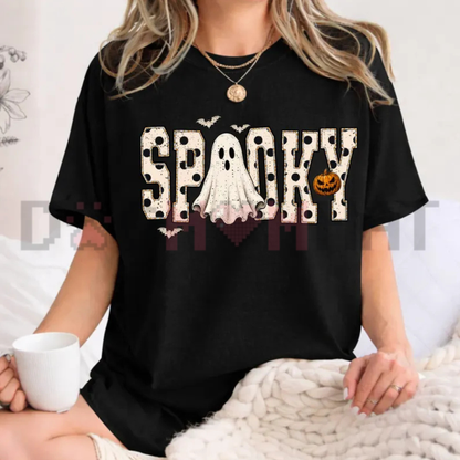 Retro Spooky Ghost Preppy White Dots Halloween T-Shirt