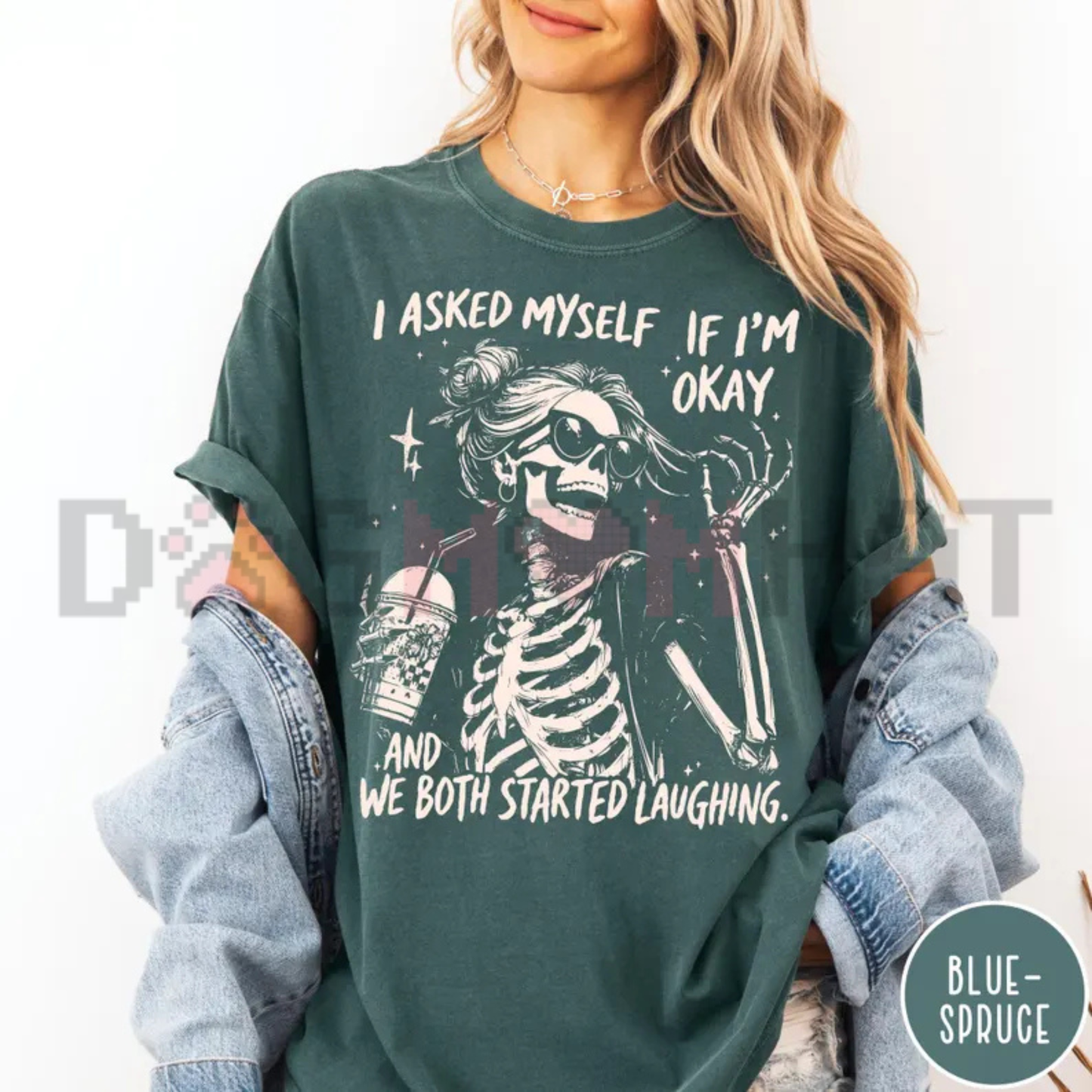 I Asked Myself If I'm Okay Skeleton Comfort Colors T-Shirt - Snarky Sarcastic Mental Health Tee
