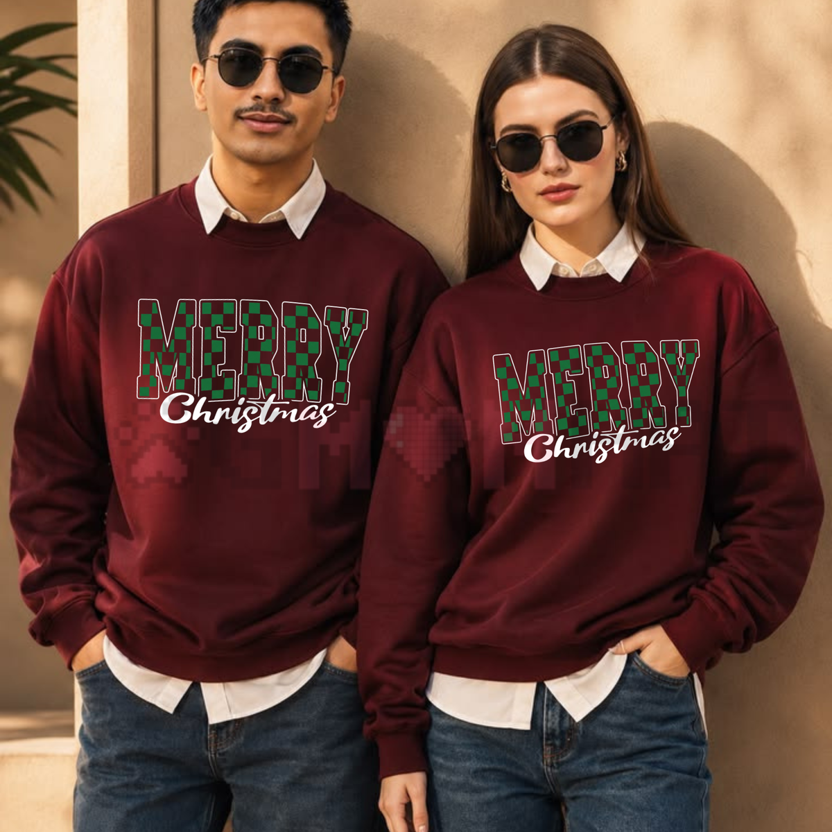 Merry Christmas Checkered Holiday Graphic Sweatshirt