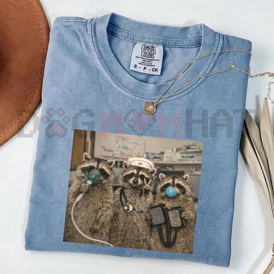 ER Night Shift Bandit Vintage Comfort Colors Tee - Funny Emergency Nurse Raccoon Graphic Cotton Shirt