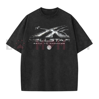 Celestial Flare Mineral Wash Tee - Retro Oversized Heavyweight Cotton Hellstar Graphic Streetwear Shirt