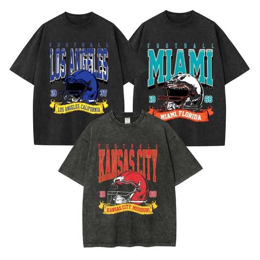 Football Team Print Washed T-Shirt