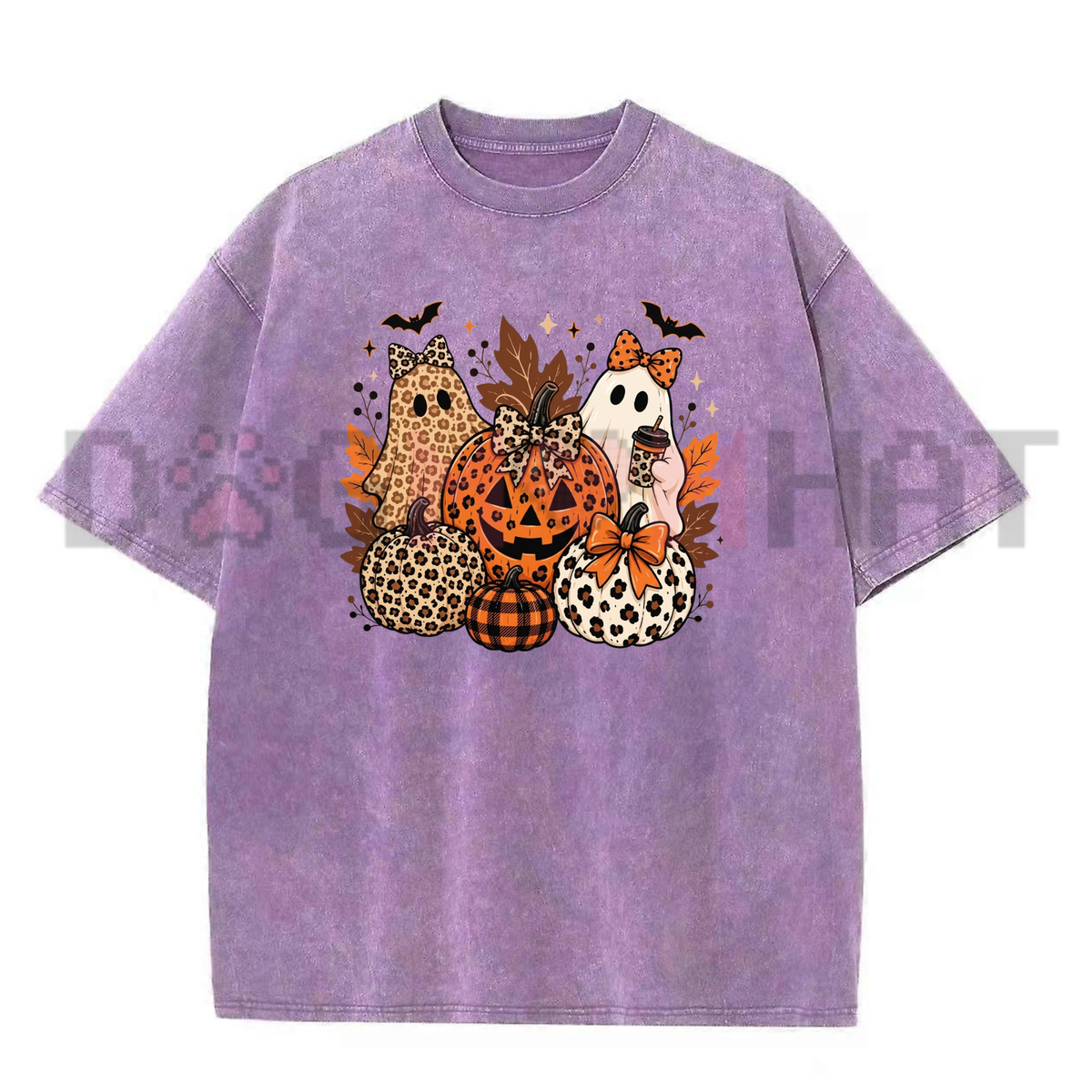 Leopard Bow Ghost Pumpkin Fall Halloween Graphic Shirt