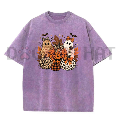 Leopard Bow Ghost Pumpkin Fall Halloween Graphic Shirt