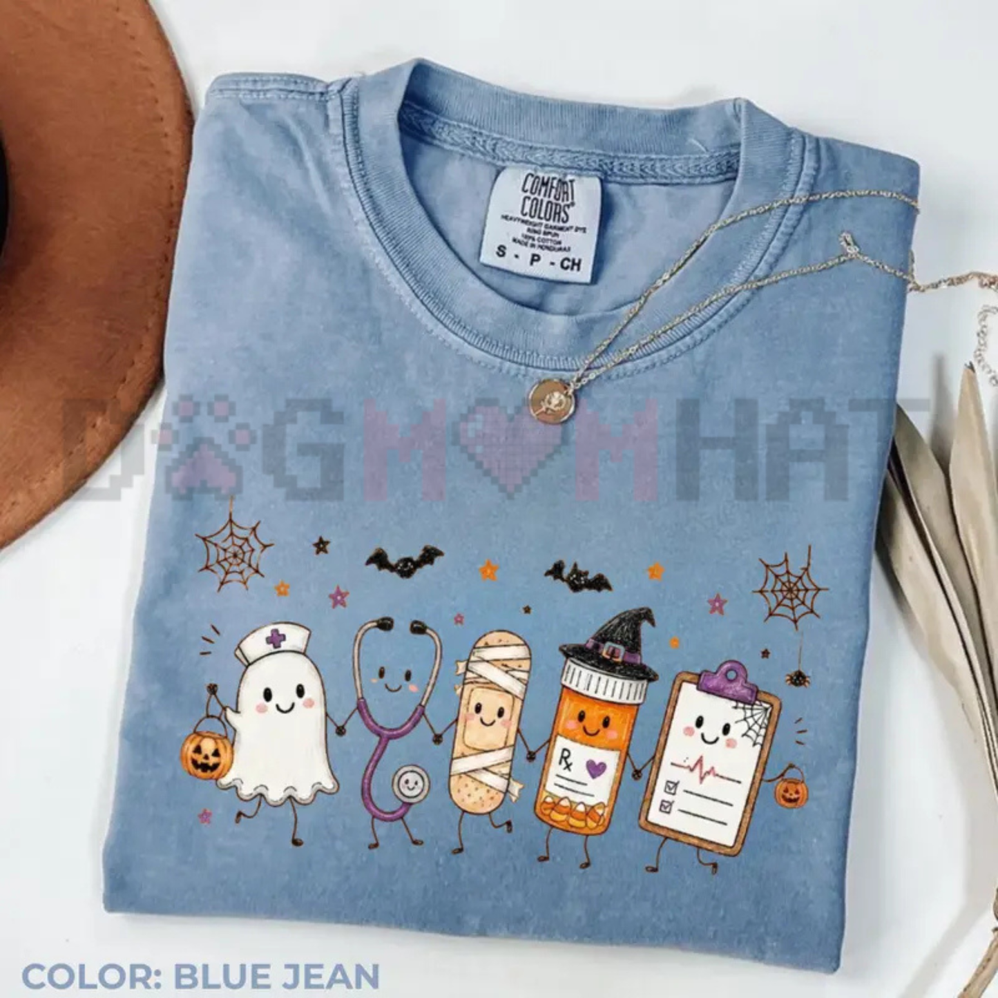 Haunted Healing Doodle Comfort Colors Tee - Halloween Nurse Life Ghost Stethoscope Medical Cotton Shirt