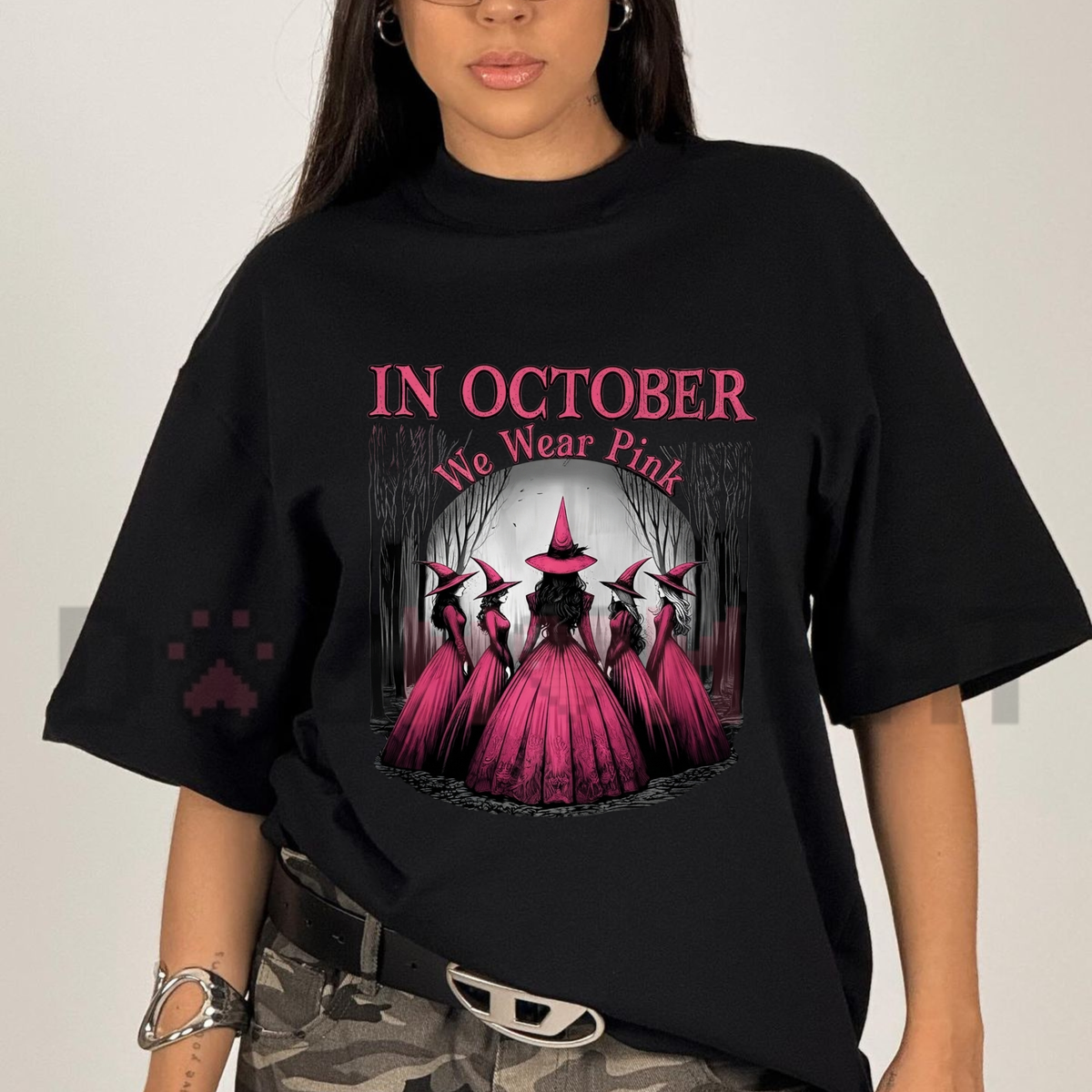 "Gothic Pink & Black Halloween Witch" Graphic T-Shirt