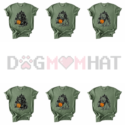 Comfort Colors 50 Dog Breeds Halloween T-Shirt - Cute Pumpkin Candy Bucket Pet Tee