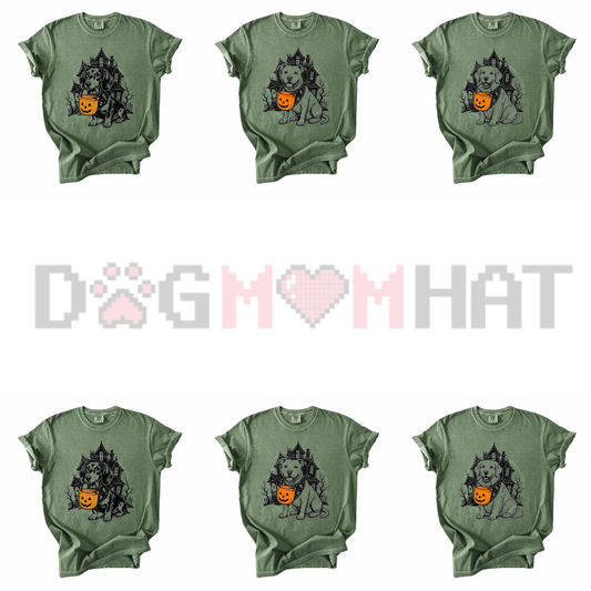 Comfort Colors 50 Dog Breeds Halloween T-Shirt - Cute Pumpkin Candy Bucket Pet Tee