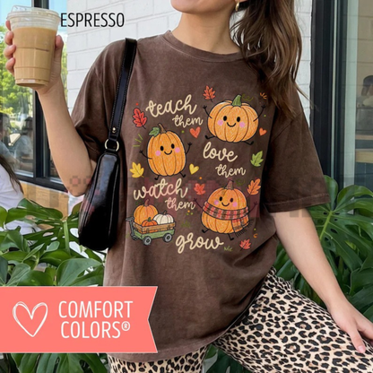 Fall Teacher Shirt: Comfort Colors® "Teach Them" Autumn Pumpkin Thanksgiving Tee