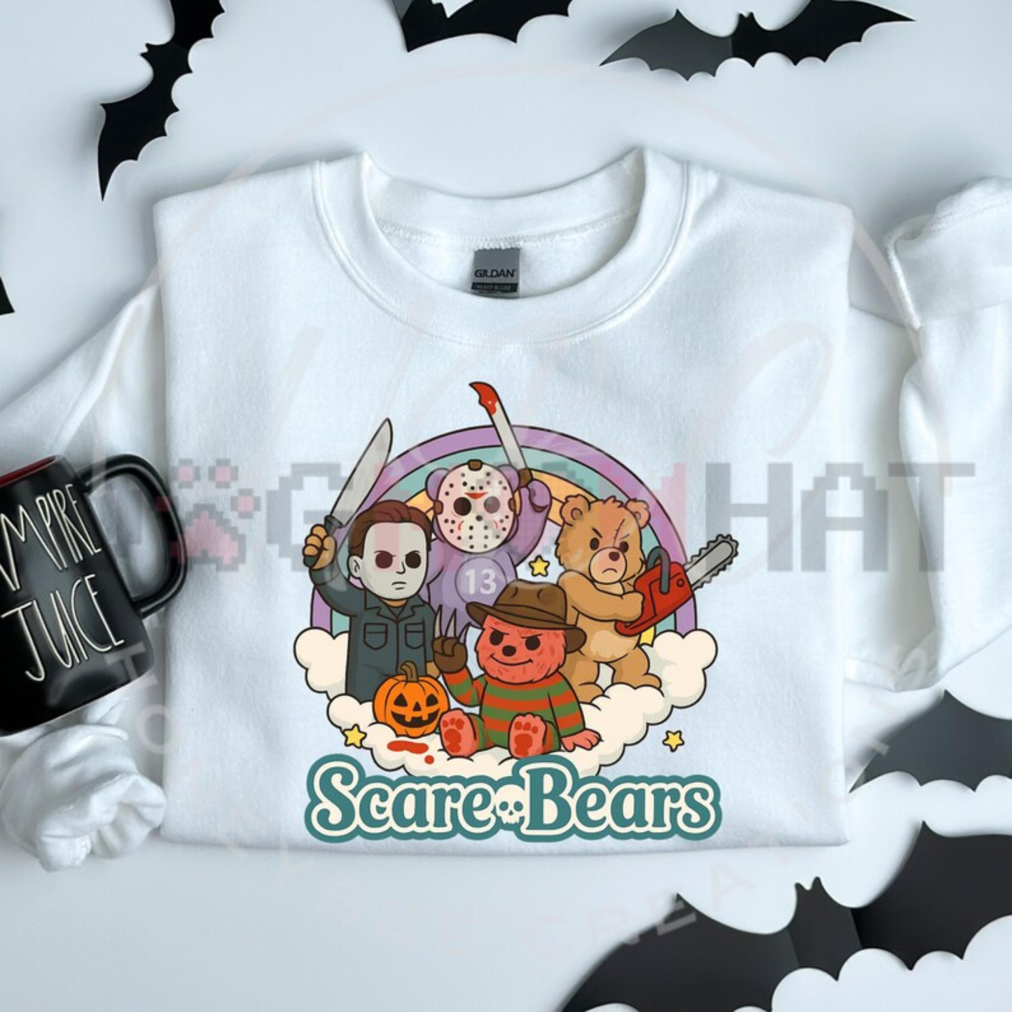 Spooky Scare Bears Graphic Sweatshirt - Retro Horror Cute Bear Soft Cotton Unisex Halloween Aesthetic Pullover