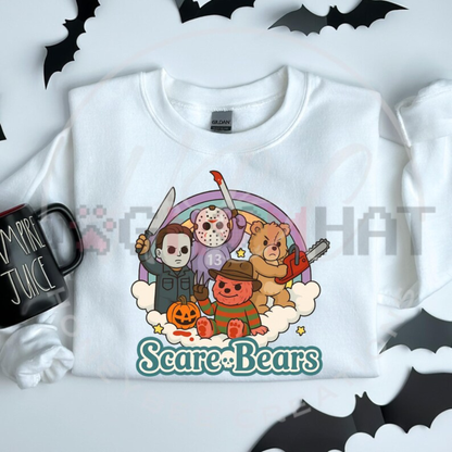 Spooky Scare Bears Graphic Sweatshirt - Retro Horror Cute Bear Soft Cotton Unisex Halloween Aesthetic Pullover
