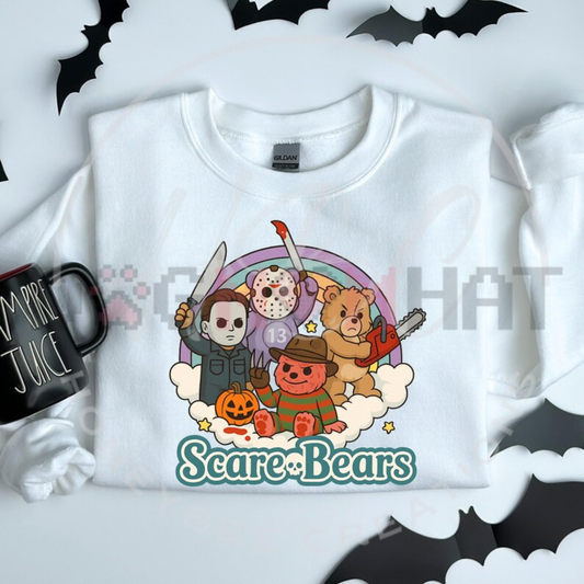 Spooky Scare Bears Graphic Sweatshirt - Retro Horror Cute Bear Soft Cotton Unisex Halloween Aesthetic Pullover