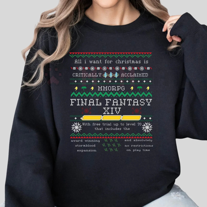 FFXIV Christmas Sweatshirt – "Critically Acclaimed Online RPG" Holiday Crewneck