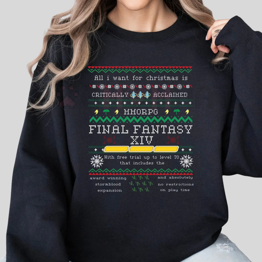 FFXIV Christmas Sweatshirt – "Critically Acclaimed Online RPG" Holiday Crewneck