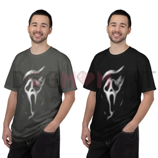 Smoky Shadow Scream Graphic Tee - Ghostface Horror Mask Comfort Colors Pure Cotton Halloween Shirt