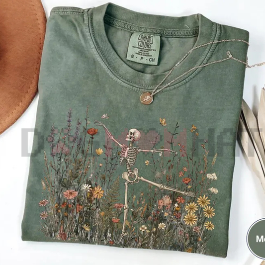 Comfort Colors® Skeleton Dancing Arabesque T-Shirt - Botanical Wildflower Cottagecore Tee