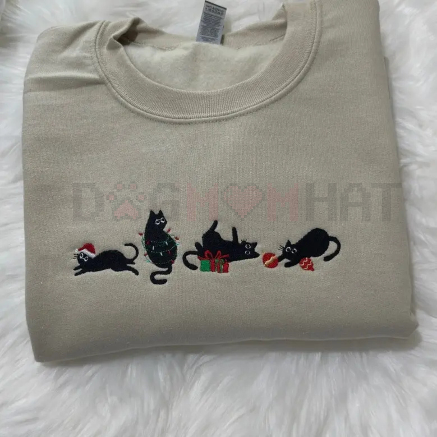 Goth Christmas Cats Embroidered Pullover – Dark Aesthetic Holiday Crewneck