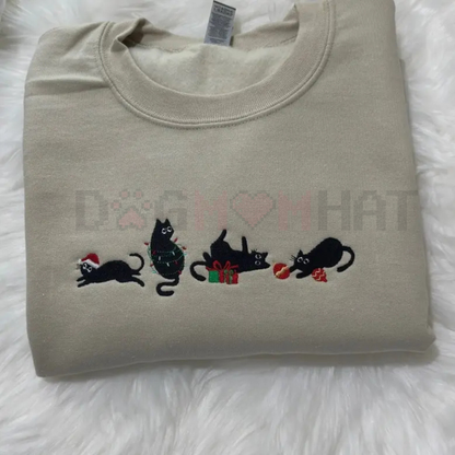 Goth Christmas Cats Embroidered Pullover – Dark Aesthetic Holiday Crewneck
