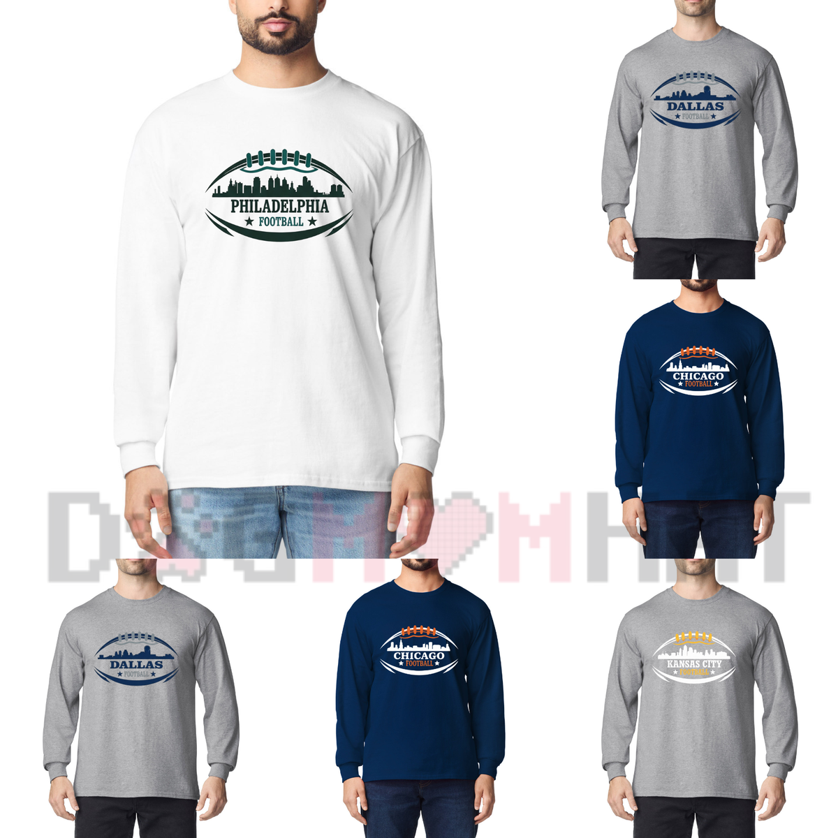 Football City Skyline Game Day Long Sleeve Graphic T-Shirt