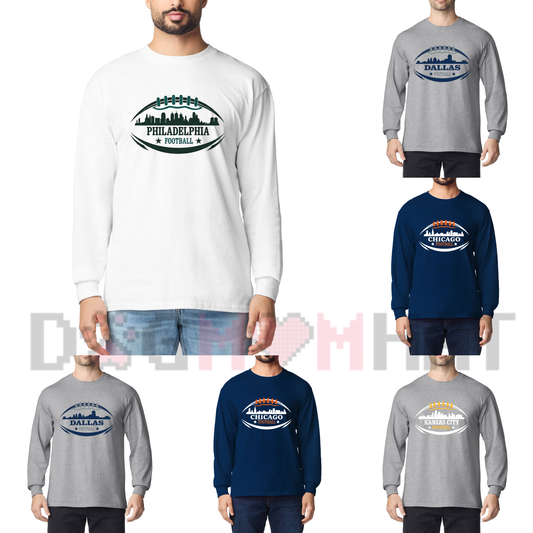 Football City Skyline Game Day Long Sleeve Graphic T-Shirt