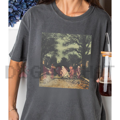"Vintage Gothic Witch Skeleton & Ghost Pumpkin" Dark Fantasy T-Shirt