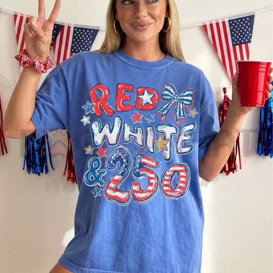 USA 250th Anniversary T-Shirt – Red, White, and 250 Tee