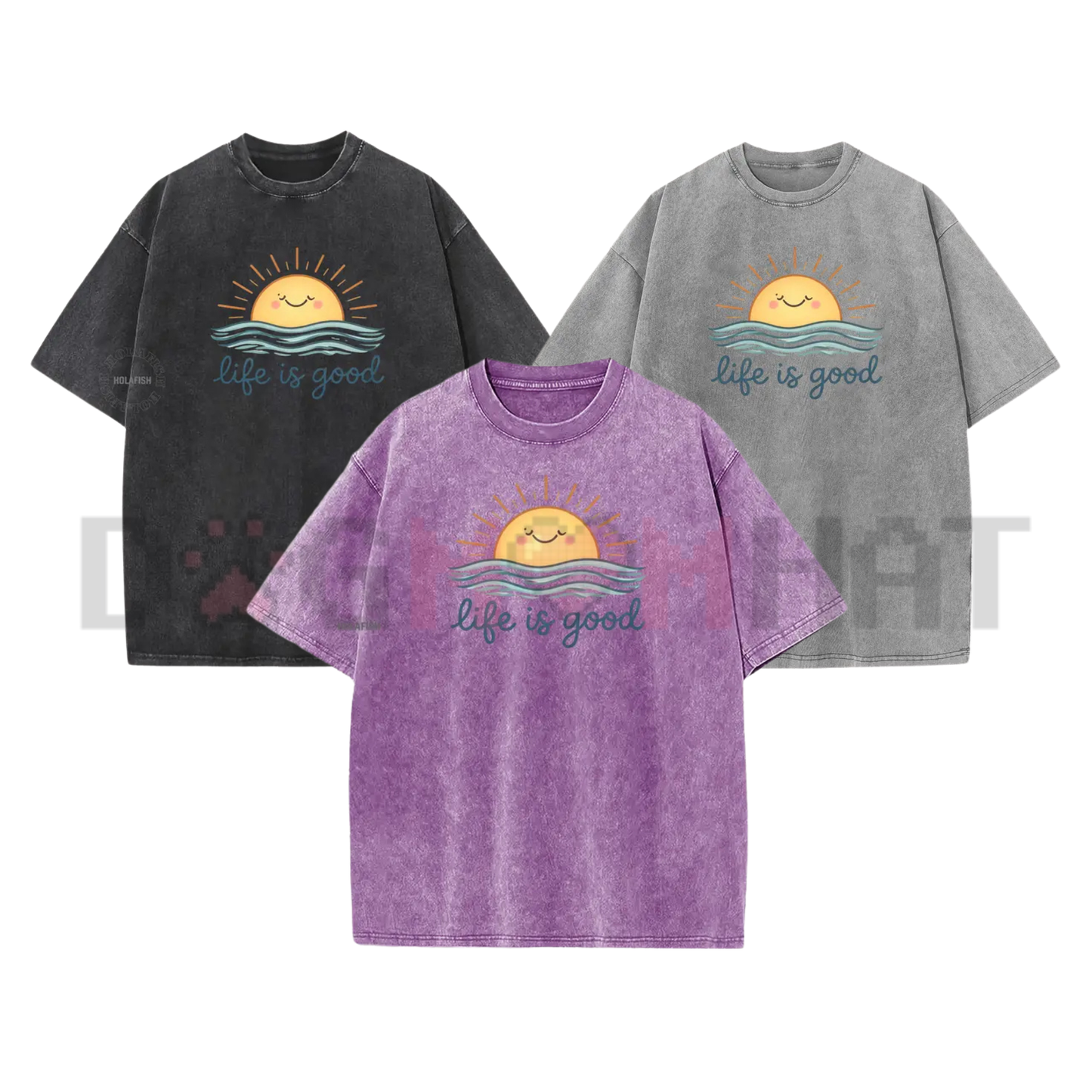Holafish Acid Wash Vintage T-Shirt – Premium Heavy Cotton Crew Neck Tee