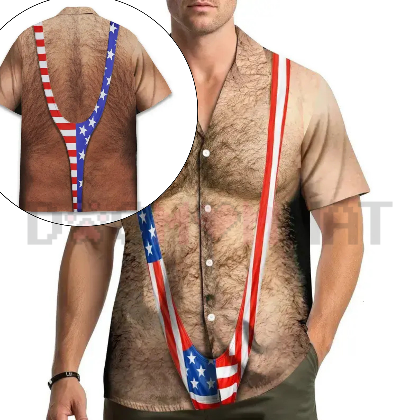 The Patriotic Chest Hair Illusion Hawaiian Shirt