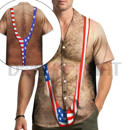 The Patriotic Chest Hair Illusion Hawaiian Shirt