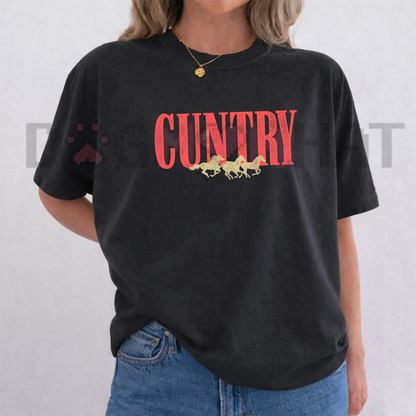 Retro Funny Cowgirl Rodeo Print T-Shirt - Country Concert Fit Short Sleeve Tee