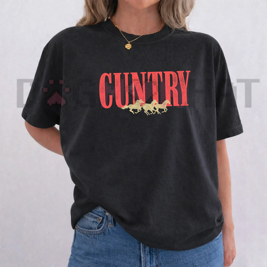 Retro Funny Cowgirl Rodeo Print T-Shirt - Country Concert Fit Short Sleeve Tee