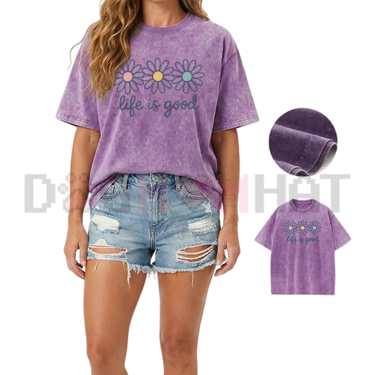 Holafish Acid Wash Daisy Print T-Shirt