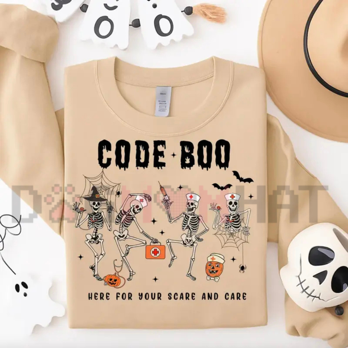 Halloween Nurse Sweatshirt - "Code Boo" Spooky Season Skeleton Crewneck