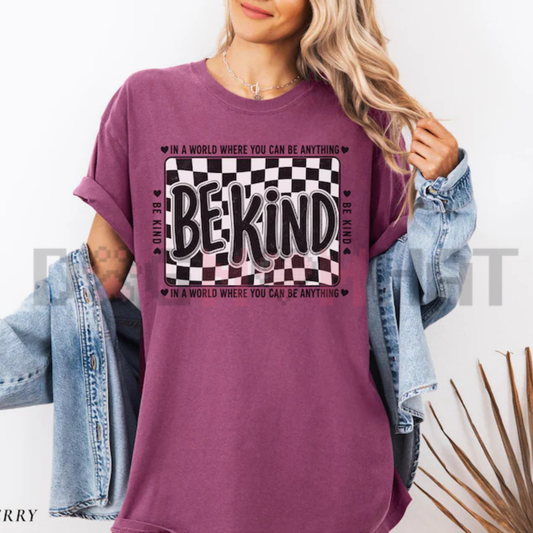 Comfort Colors® Checkered "Be Kind" Motivational T-Shirt - Retro Mental Health & Educator Tee