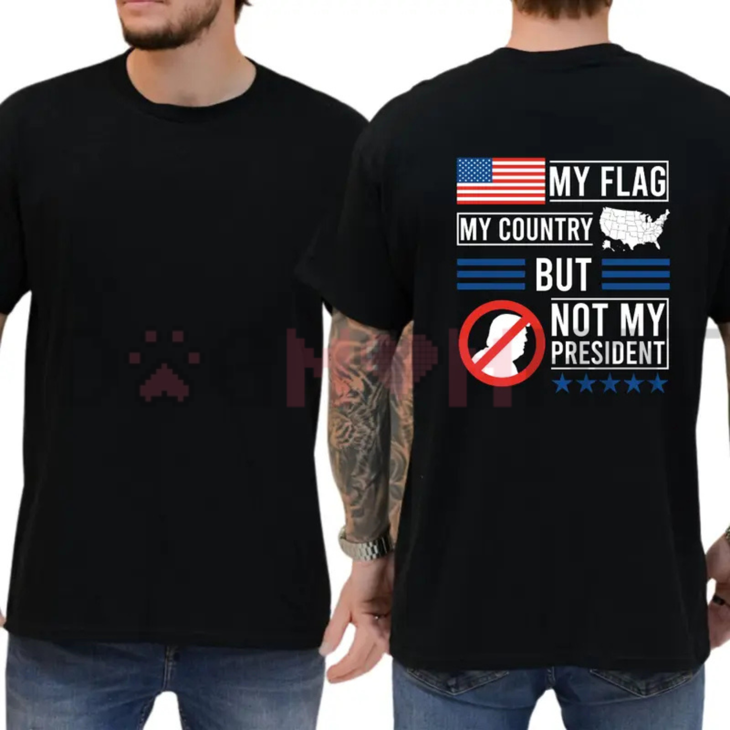 Patriot Power Flag Graphic Tee - Not My President Statement Pure Cotton Unisex Casual T-Shirt
