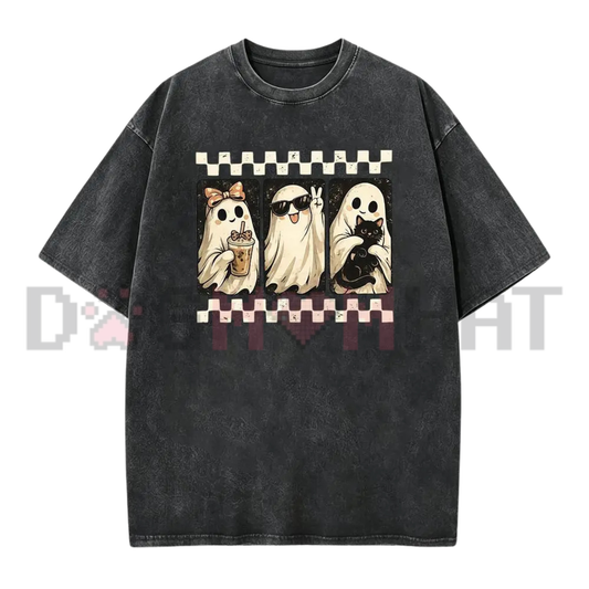 Men's "Spooky Black Cat & Ghost Collage" Halloween Graphic T-Shirt