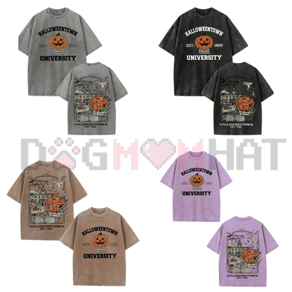 Vintage "Halloweentown University Est 1998" T-Shirt - Washed Black Cotton Oversized Front & Back Print Tee